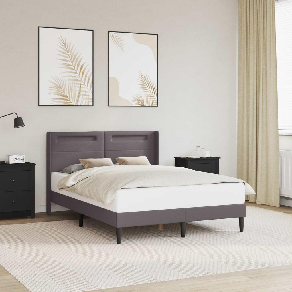 Bed Frame with LED Light Strips Gray 140 x 190 cm Faux Leather