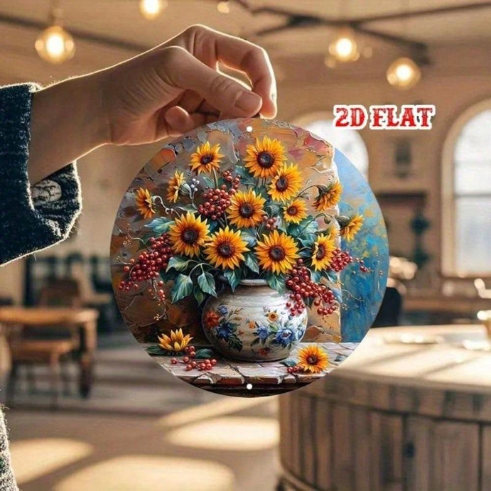 Round Metal Sunflower Wall Art Rustic Kitchen Decor 20cm