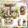 Påskharen Dekorationer, 2 st ParFiguriner, Söta Harts Kanin Statyer Med Blommor Och Morötter, Vårhelg Bordsskiva Centerpieces