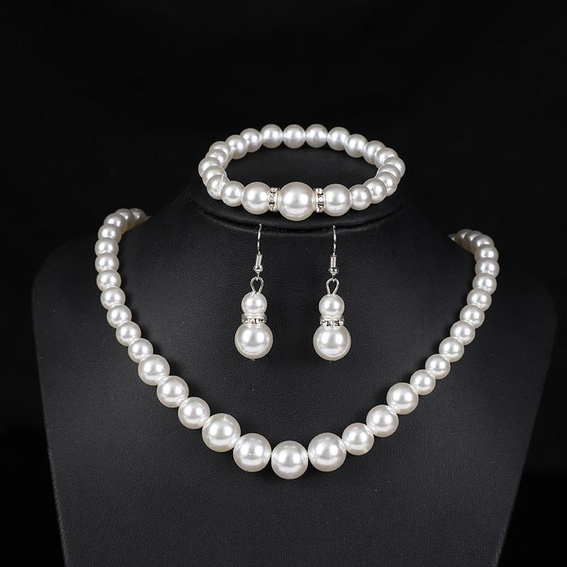 Fashion Pearl Necklace Set For Women - Bracelet And Earrings Set Wedding Jewelry Set For Brides.