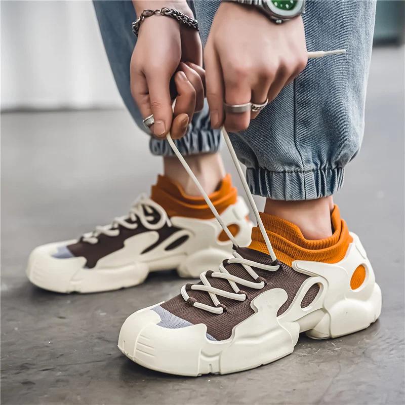 FashionFashion Knit Socks Sneakers Men Breathbale Socks Trainers Men Casual Flat Sneakers Lightweight Summer Sports Men's Slip-On Shoes