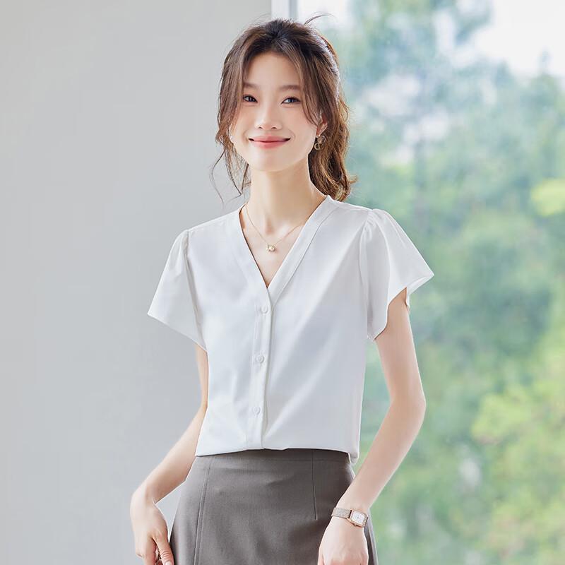 Women's V-Neck Chiffon Short-Sleeve Blouse