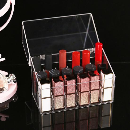 Transparent Lipstick Storage Box Organizer with 18 Compartments Large Capacity Dustproof Lipstick Nail Polish Container