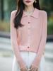 Stylish Women's Polo Collar Knitted Cardigan with Colorful Buttons - Korean Style, Age-Reducing Design.