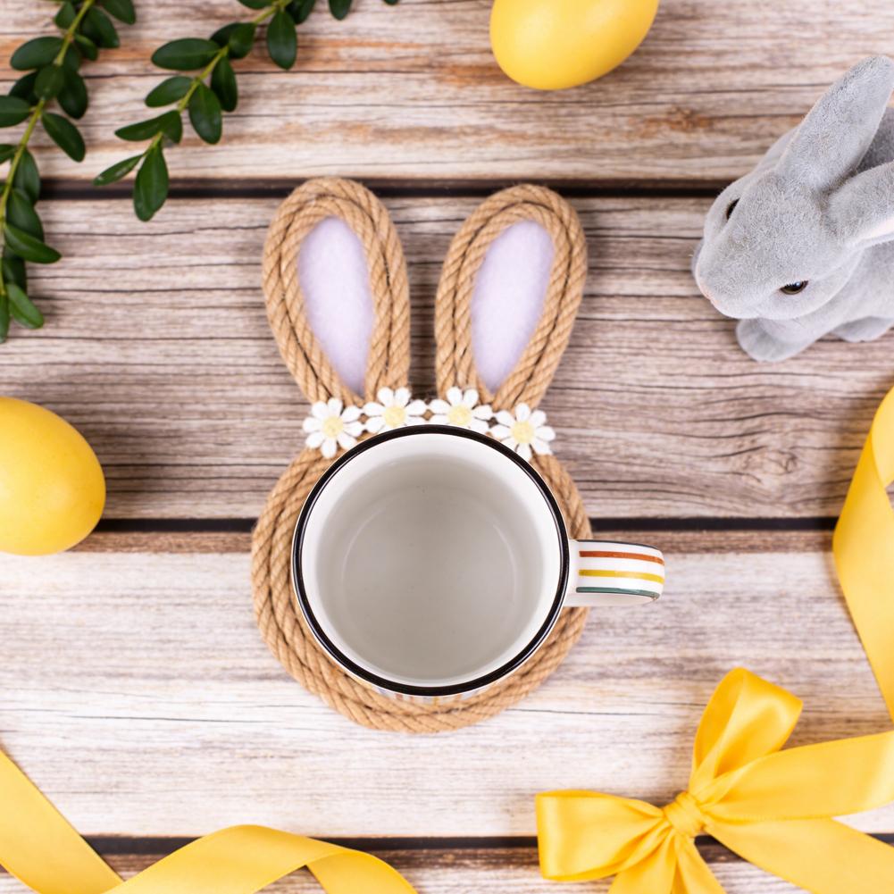 4Pcs Jute Rope Rabbit Coasters Table Mat Pad Cloth Cup Doily Tea Dining Coaster Mug Tablecloth Placemat Kitchen Easter Decor