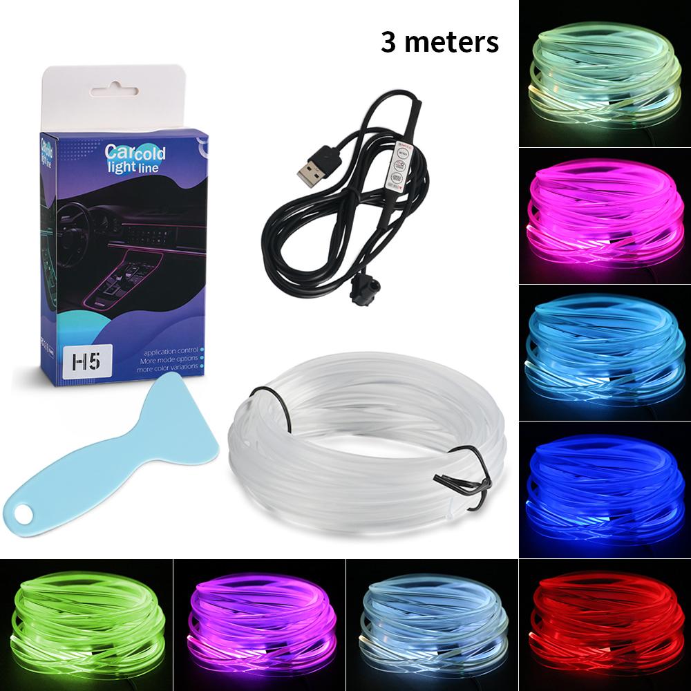 1/2/3/4/5M Car Interior Light Decorative Ambient Lamp 7 Color Multiple Modes Control USB Optical Fiber Neon Strip Atmosphere Bar