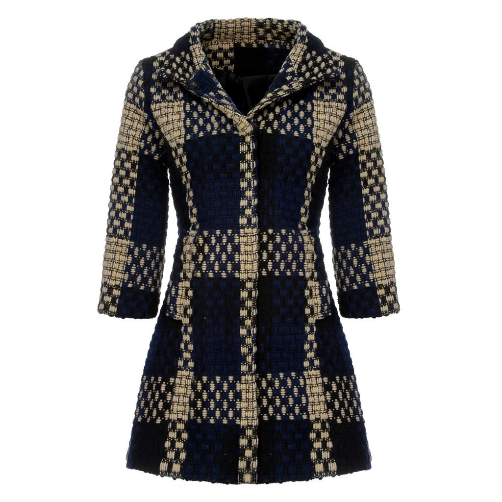 Dámská Dámská Teplá Mřížkovaná Bunda ze Syntetické Vlny Zimní Svrchní Oblečení