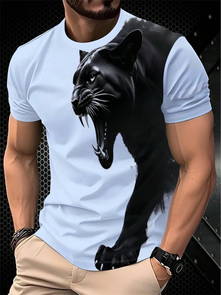 Men's Summer Crew-Neck Short-Sleeve T-Shirt Cool Black Panther Print Multi-Color Short-Sleeve Sports Fitness Short-Sleeve