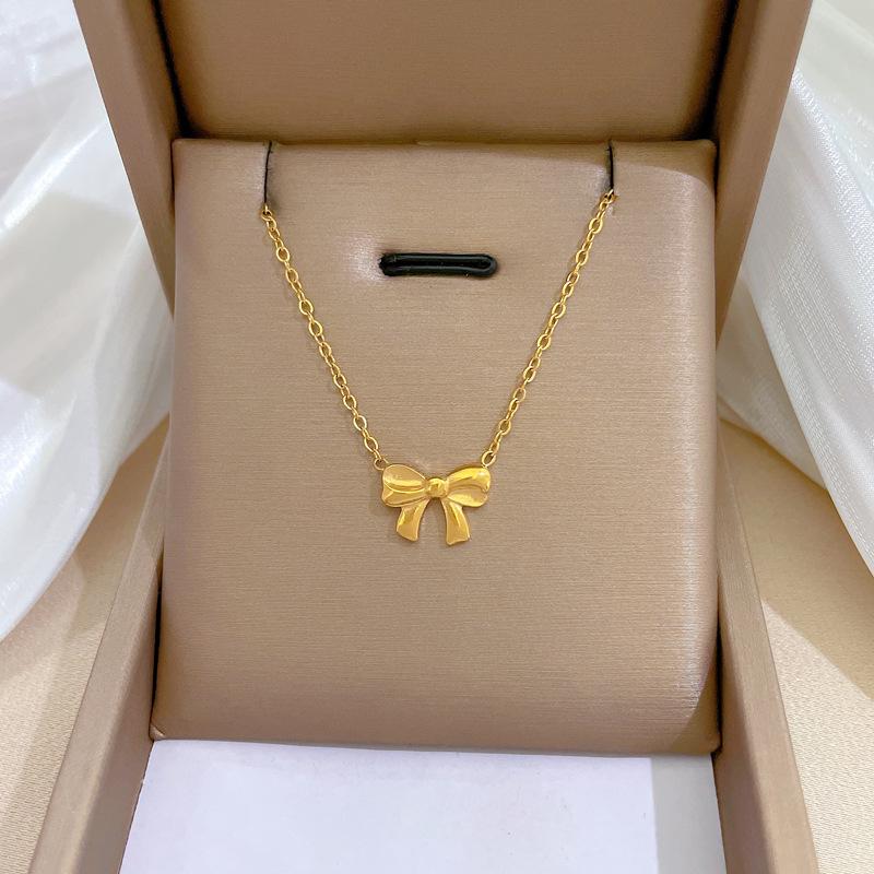 Full Titanium Steel Geometric Animal Minimalist Real Gold Necklace for Women - Collarbone Chain
