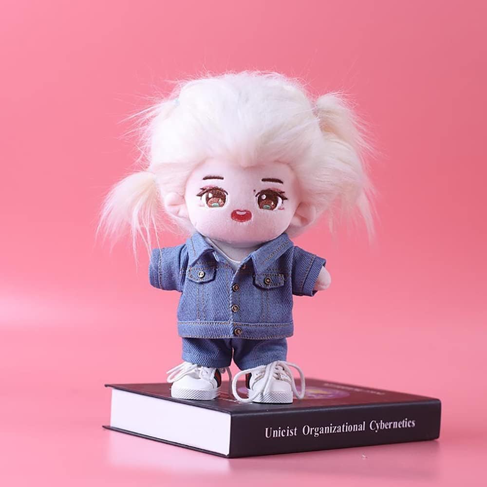 AXLUCE Plush Clothes - 20cm Plush Doll with Denim Jacket, Pants, and T-Shirt (Light Blue)