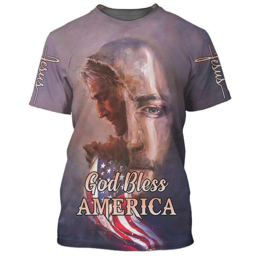 Jesus Christus T-Shirt Herren Damen Kurzarm O-Ausschnitt T-Shirts 3D Gedrucktes Muster USA Flagge Gottesdienst Kapelle Kleidung Pullover Top Tee