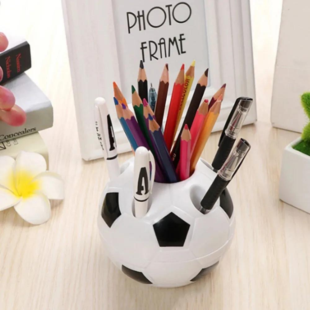 Multifunctional Cute Football Shaped Pen Holder Durable Plastic Pencil Storage Rack Box Organizer Container Desktop Decor Gifts