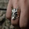 Retro Prajna Mask Ring For Men Punk Gothic Rock Hiphop Adjustable Open Ring Handmade Designer  Biker Accessories Man Gift