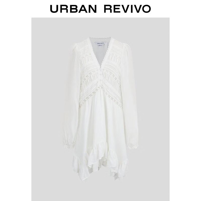 

UR 2026 Women s V-Neck Lace Embroidered Ruffle Dress M