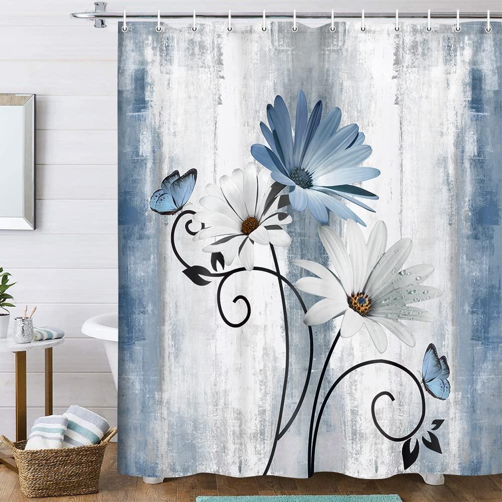 Polyester Bathroom Curtain Thickened Floral Butterfly Curtain Rustic Shower Curtain  Home Decor