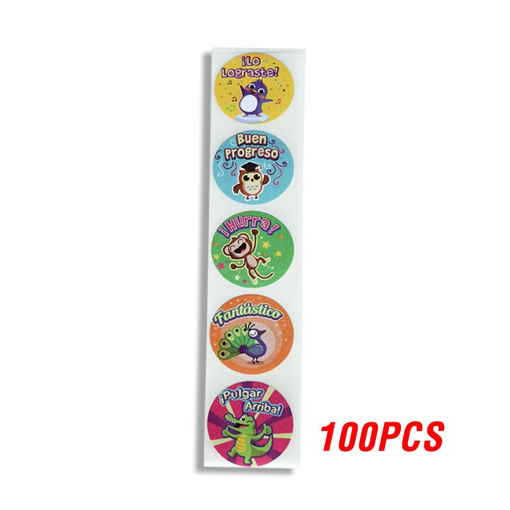 100-500pcs Spanish Reward Stickers Encouragement Sticker Roll For Kids Motivational Stickers With Cute Animals For Students