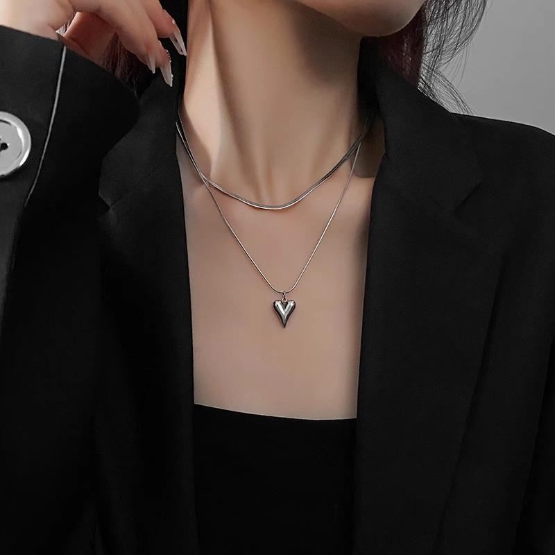 Charm Stainless Steel Double Layer Peach Heart Pendant Necklace Jewelry for Women Cute Cool Clavicle Chain Aesthetic Y2k Jewelry KTJ