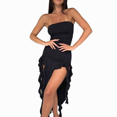 Dámské sexy přiléhavé šaty bez rukávů s otevřenými zády a trubkovým topem, šaty s nepravidelným lemem, slim šaty