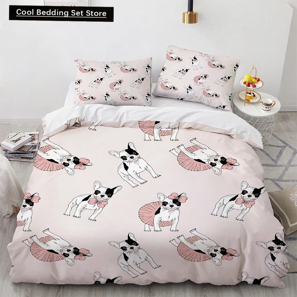 Corgi Dog King Queen Duvet Cover Yellow Cartoon Puppy Bedding Set For Kids Boys Girls Kawaii Pet Animal Pink 2/3Pcs Quilt Cover