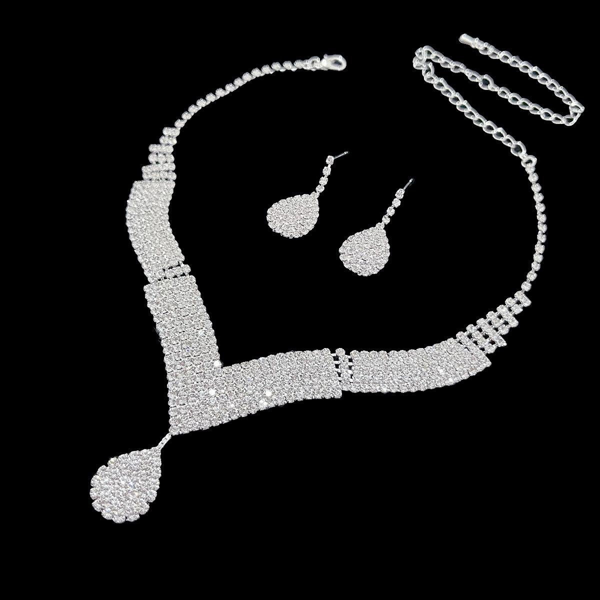 

Полный комплект серег и ожерелья со стразами и каплями воды с бриллиантами, роскошный и изысканный, простой и универсальный набор из 2 предметов для невесты белый