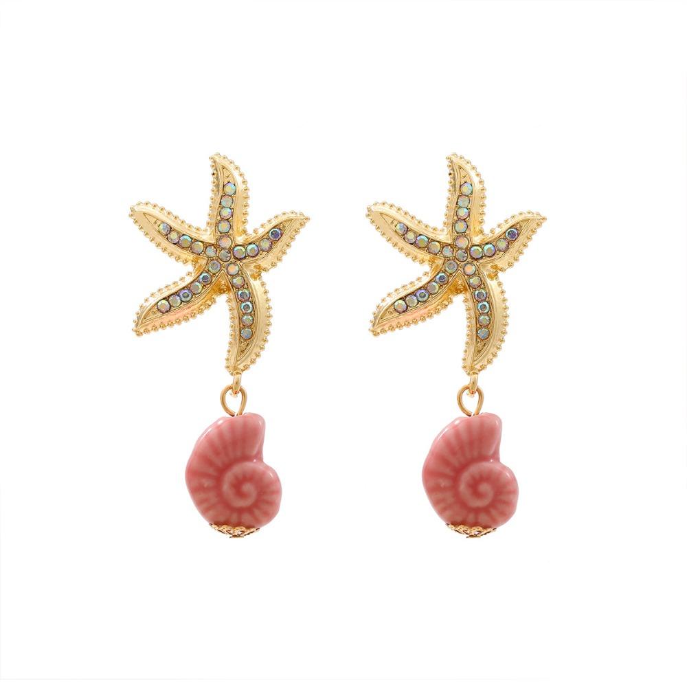 Personality Colored Glaze Starfish Earrings Conch Octopus Starfish Star Dangle Earrings Festival