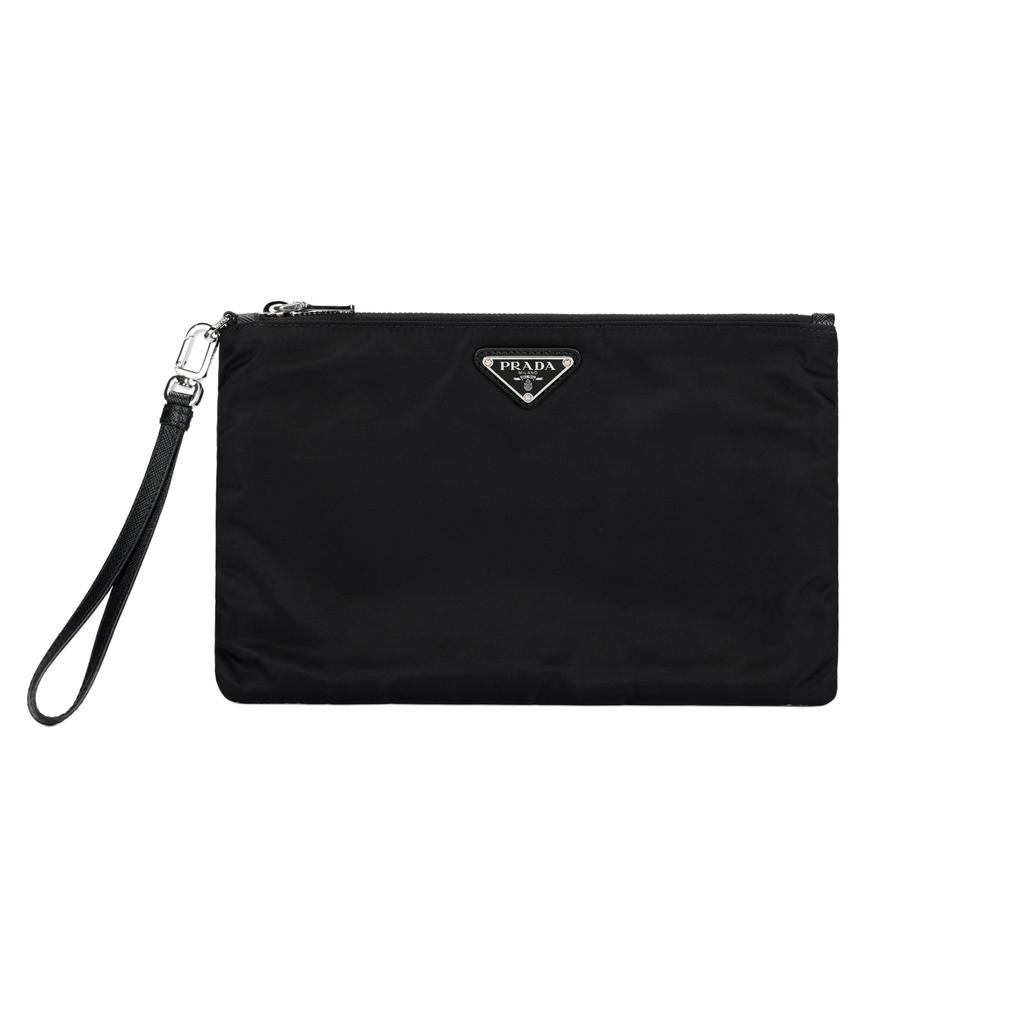 Prada Saffiano Emaille Dreieck Metall Logo Kosmetiktasche Herren Kosmetiktasche Schwarz 2NH006-064-F0002