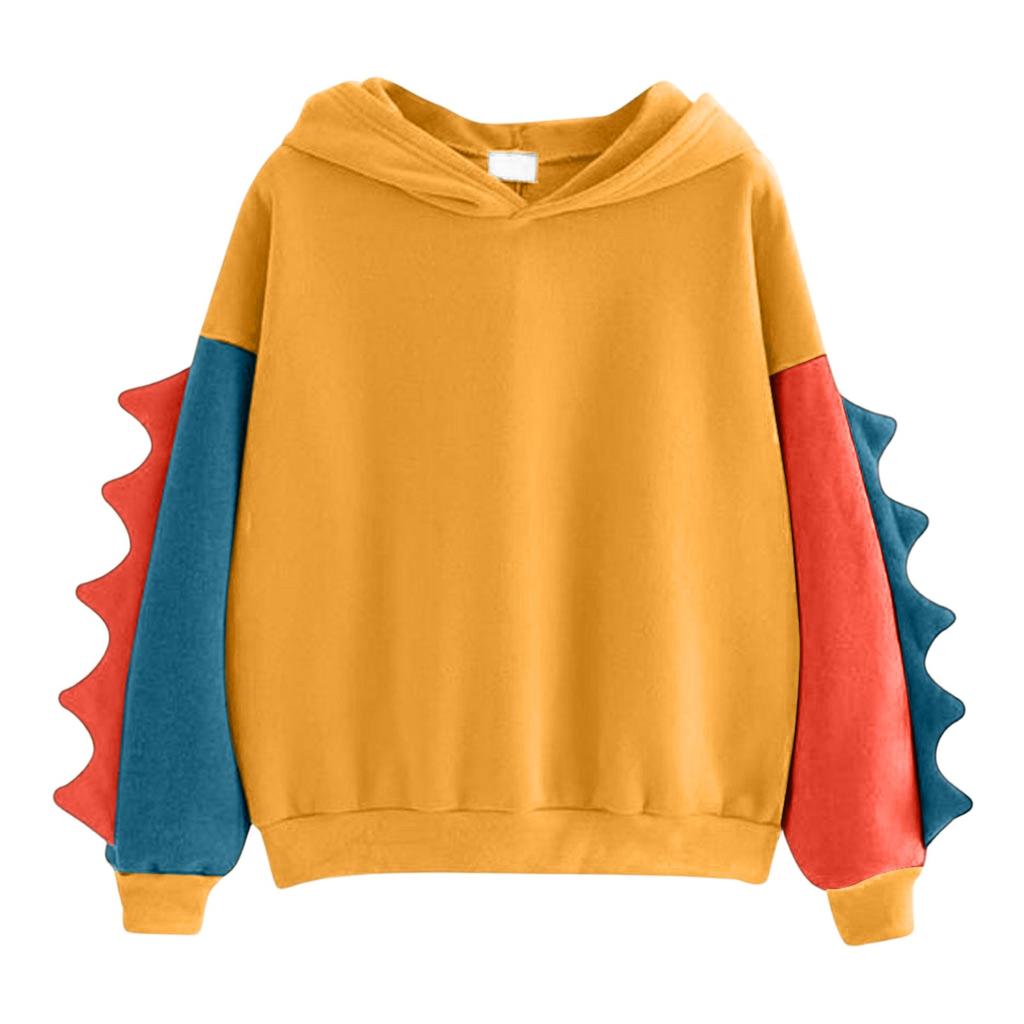 Women's Solid Color Contrasting Dinosaur Loose Casual Hoodie