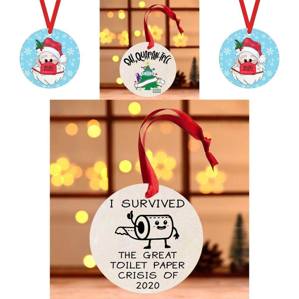Charming 2020 Christmas Tree Hanging Ornament Circular Wood Decor For Quarantine Memories