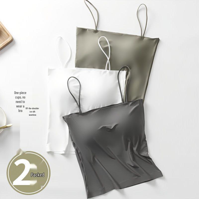 

Ice Silk Women s Camisole with Integrated Chest Pad - Off-the-Shoulder Bandeau Wrap for Summer L [105-135 cm]
