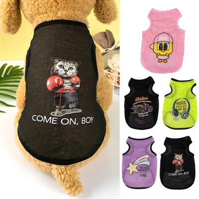 Chaleco para mascotas Patrón de dibujos animados Resistente al desgaste Poliéster Mascota Ultradelgado Sin mangas Protección solar Estampado Chaleco