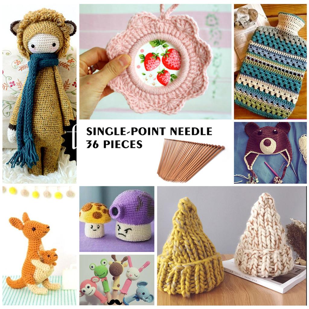 36 PCS Stricknadeln, Single Point karbonisierte Stricknadeln Spitzenschutz DIY handgefertigt
