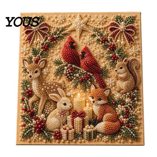 Creative Christmas Gifts for Adults Faux Pearl Art Kit, 20x20cm Xmas Painting DIY Wall Decor Making Kit Sparkling 3D Diamond Craft Adults, Festive