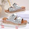 Fashion Fashion Gold Sequins Sandals for Women 2025 Summer Rivet Decor Platform Wedges Slippers Woman Plus Size Thick Bottom Sandles New