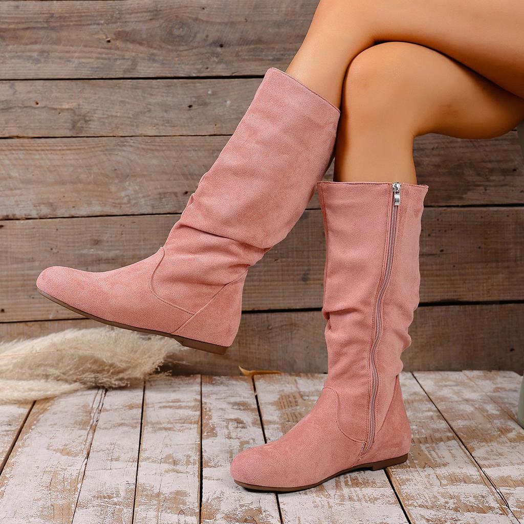 Fashionable Round Toe Suede Anti Slip Casual Motorcycle Boots for Winter Comfort Sexy Plus Size Knight Boots for Women