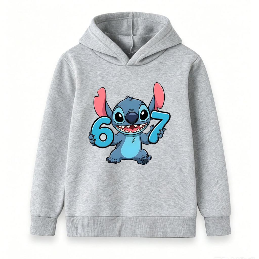 Kids Boys Girls Cute 67 Number Blue Alien Cartoon Print Pullover Hoodie Soft Casual Long Sleeve Hooded Sweatshirt For Daily Wear And School Activities