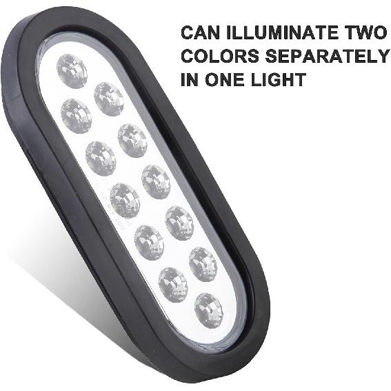 4Pcs 6" Oval Red Stop Turn Tail Lights to White Back-up Lights 12 LED, 6 Inch Round Red/White Dual Trailer Truck Tail Lights with Rubber Grommet and