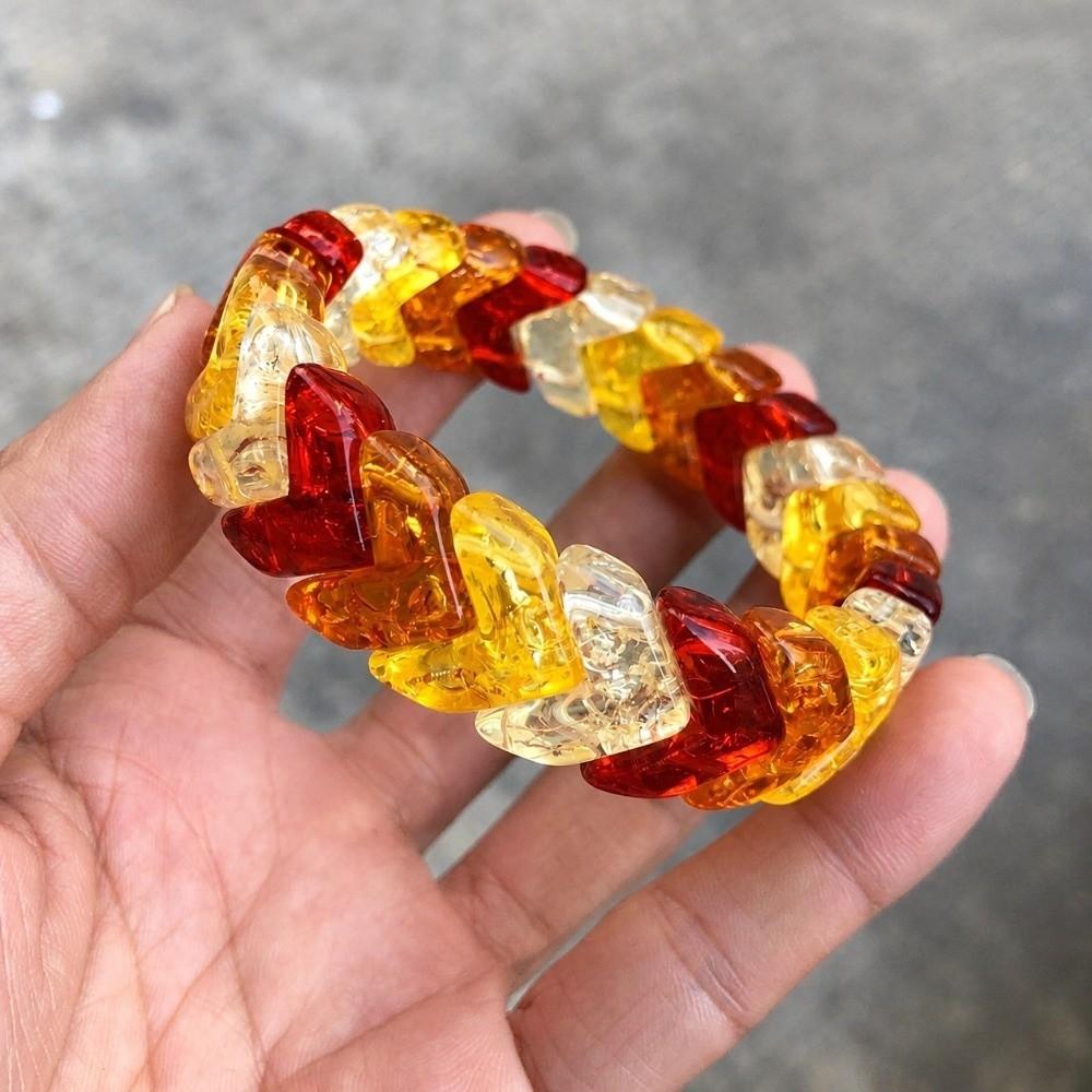 Square Beads Resin Bangle Handmade Gemstone Bracelet Retro Beaded Bracelet for Women