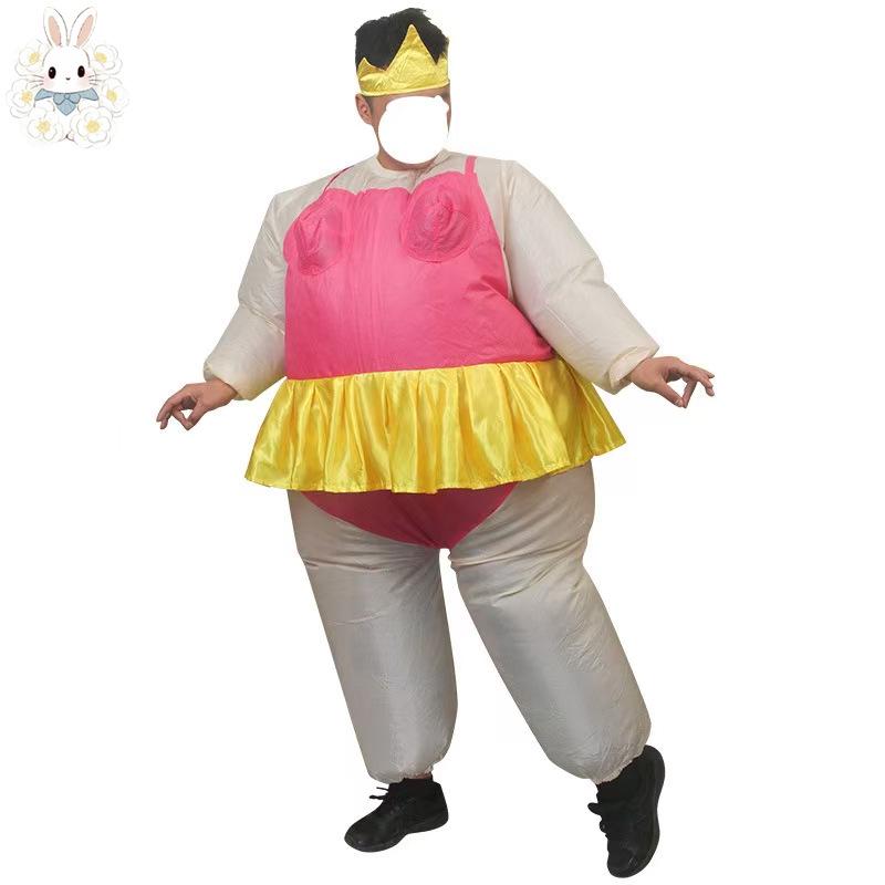 

Ballet Inflatable Fat Man Costume with Pink Purple Grass Skirt for Stage Performance & Cute Dance Atmosphere One Size