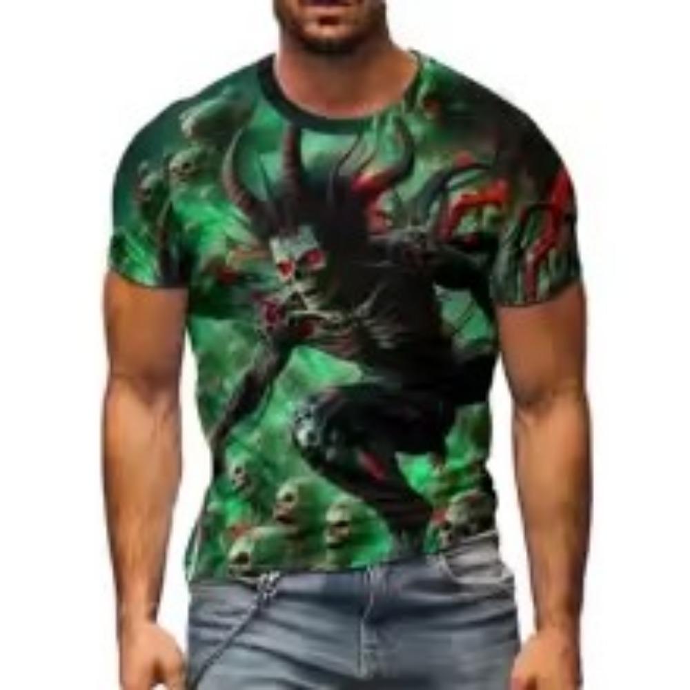 Summer Men s 3D Digital Print T-Shirt - Bold Skull Demon Pattern Print 6XL