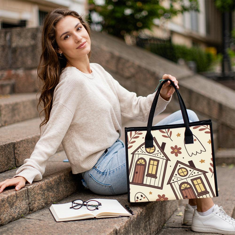 Cute Ghost House Print Tote Bag Casual Large Capacity Handbag