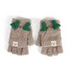 Women's Winter Fleece-Lined Antler Gloves - Cute Korean-Style, Wool Plush, Half-Finger with Flip-Top, Warm & Cold-Proof for Students & Big Kids