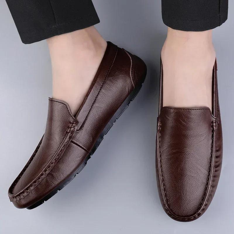 Genuine Leather Men Casual Shoes Luxury Brand Mens Loafers Lightweight Breathable Slip On Italian Driving Shoes Moccasins