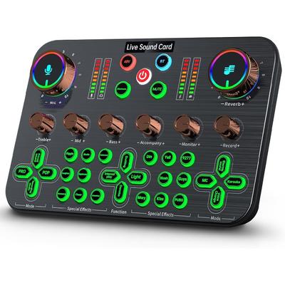 Gaming-audiomixer, streaming-audiomixer, audio-interface, 48V fantoomvoeding voor livestreaming, podcastopname, zang, spelstem, gitaar