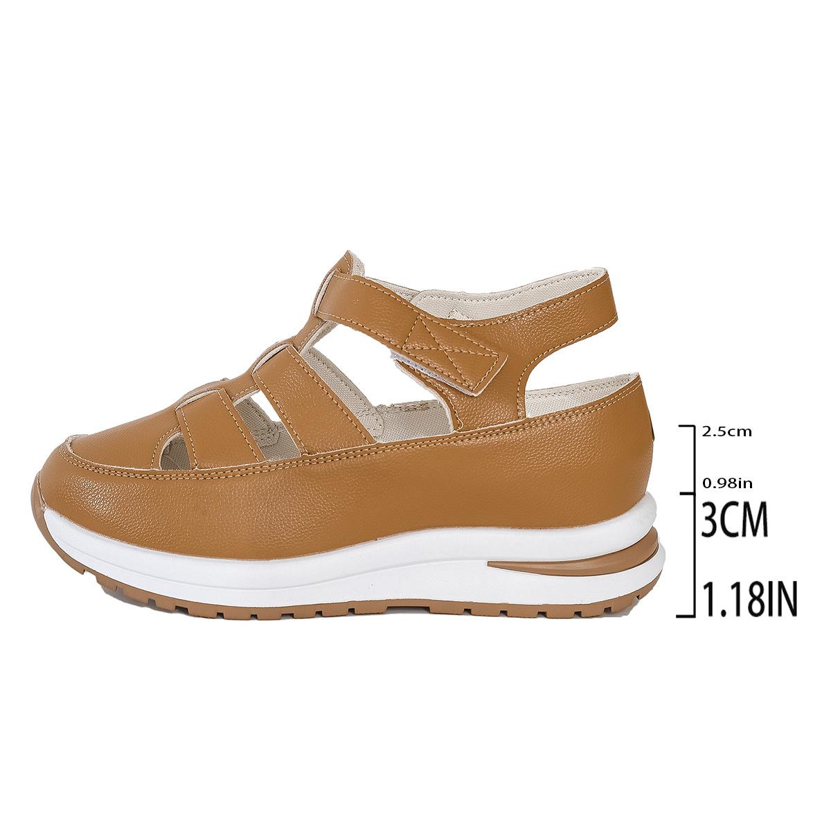 

Summer Sponge Cake Thick-soled Perforated Casual Shoes Women s Sandals Sports Lightweight Wedge Heel Women s Sandals 43 коричневый