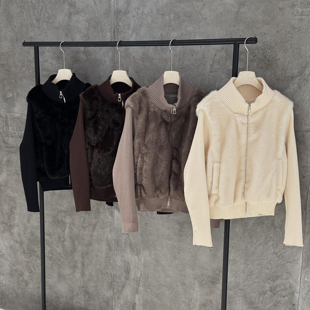Women Short Faux Fur Winter Coat Knit Sleeve Wholesale