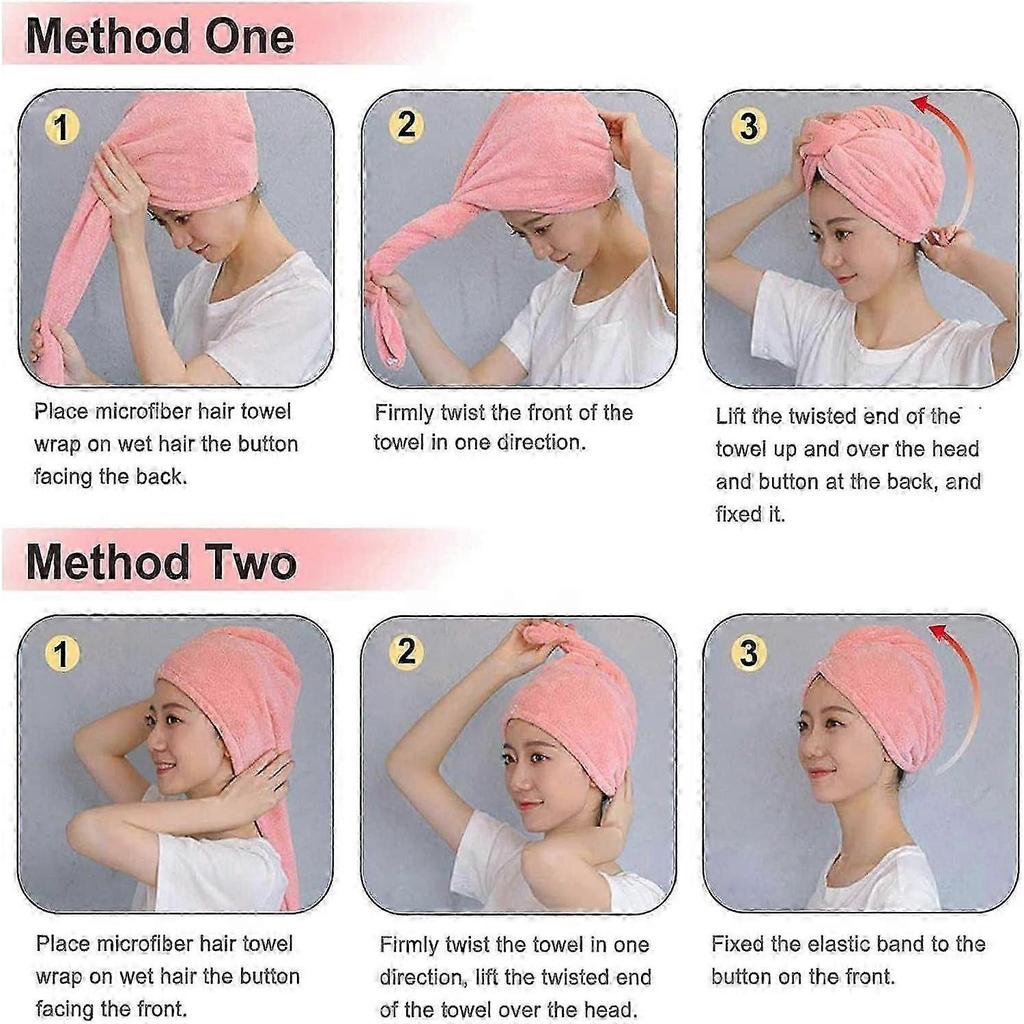 3-Pack Soft Microfiber Hair Towel Turbans with Buttons for Quick Drying, Ideal for Wet, Short, or Curly Hair