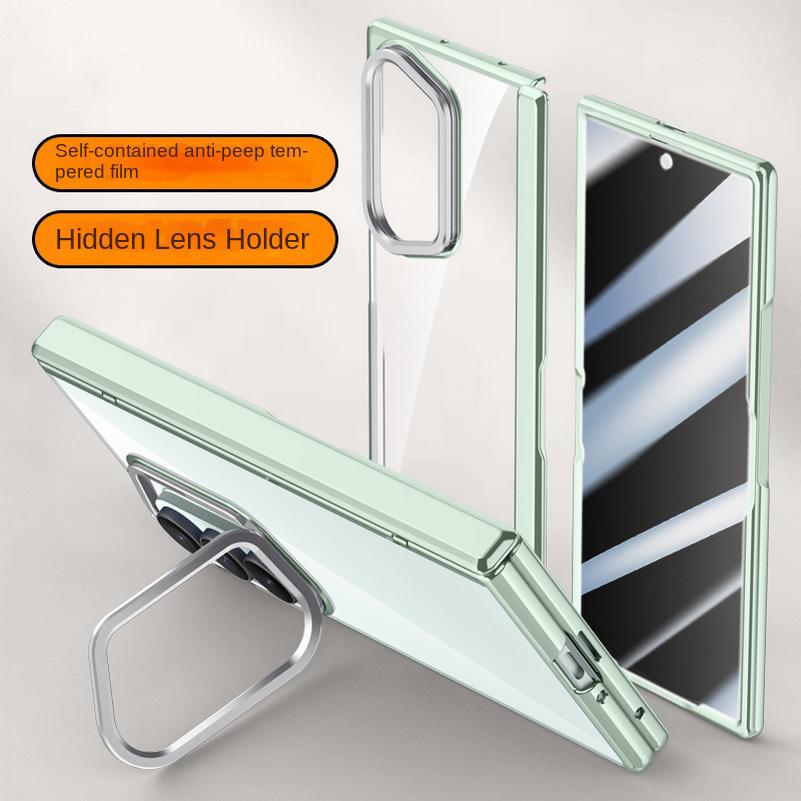 Transparent Privacy Screen Tempered Glass Protector Phone Case for Samsung Galaxy Z Fold7 All-inclusive Spring Hing Holder Cover