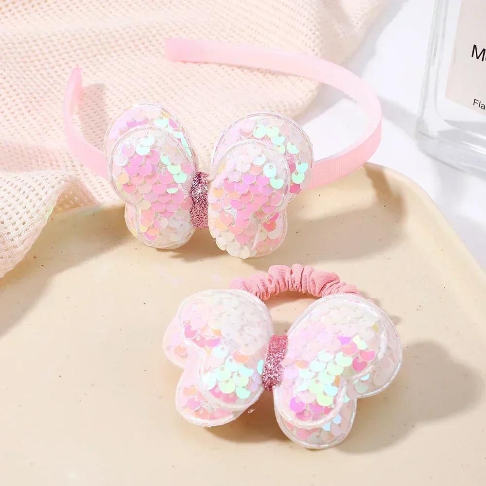 2/3 Pcs Baby Sequins Butterfly Flower Hairbands for Girls Hair Ties Set Clips Bows Headband Kids Headwear Gifts Hair Accessories