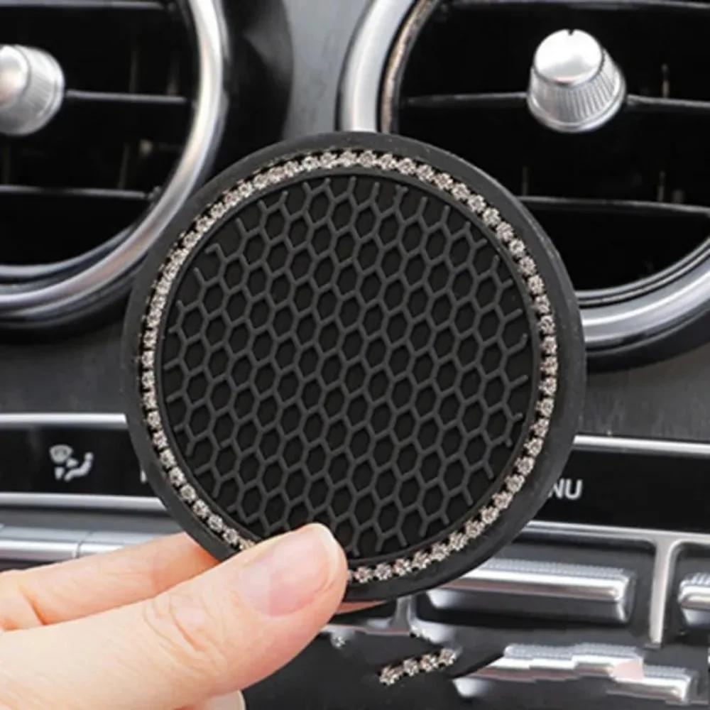 2pcs Car Cup Holder Coasters Universal Anti Slip Round Durable Diamond Mat for Bottle Holder Coaster Auto Interior Cup Holders