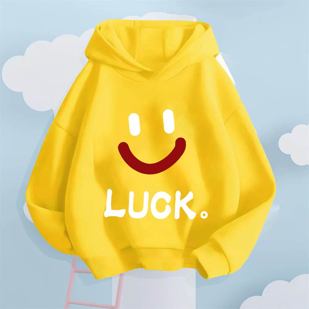 

Creative Lucky Smiley Face Pattern Children s Sweatshirt Loose Casual Boys and Girls Long Sleeve Warm Hooded Sweatshirt 110